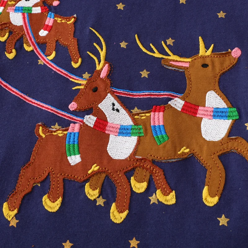 New Year Party Dress Hallowee Kids Dress Baby Girls Long Sleeves Christmas Deers Cotton Santa Claus Casual Clothes