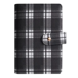 Retro Plaid DIY Binder Notebook Cover - Diary & Agenda Planner Stationery - A6 (Cover black)
