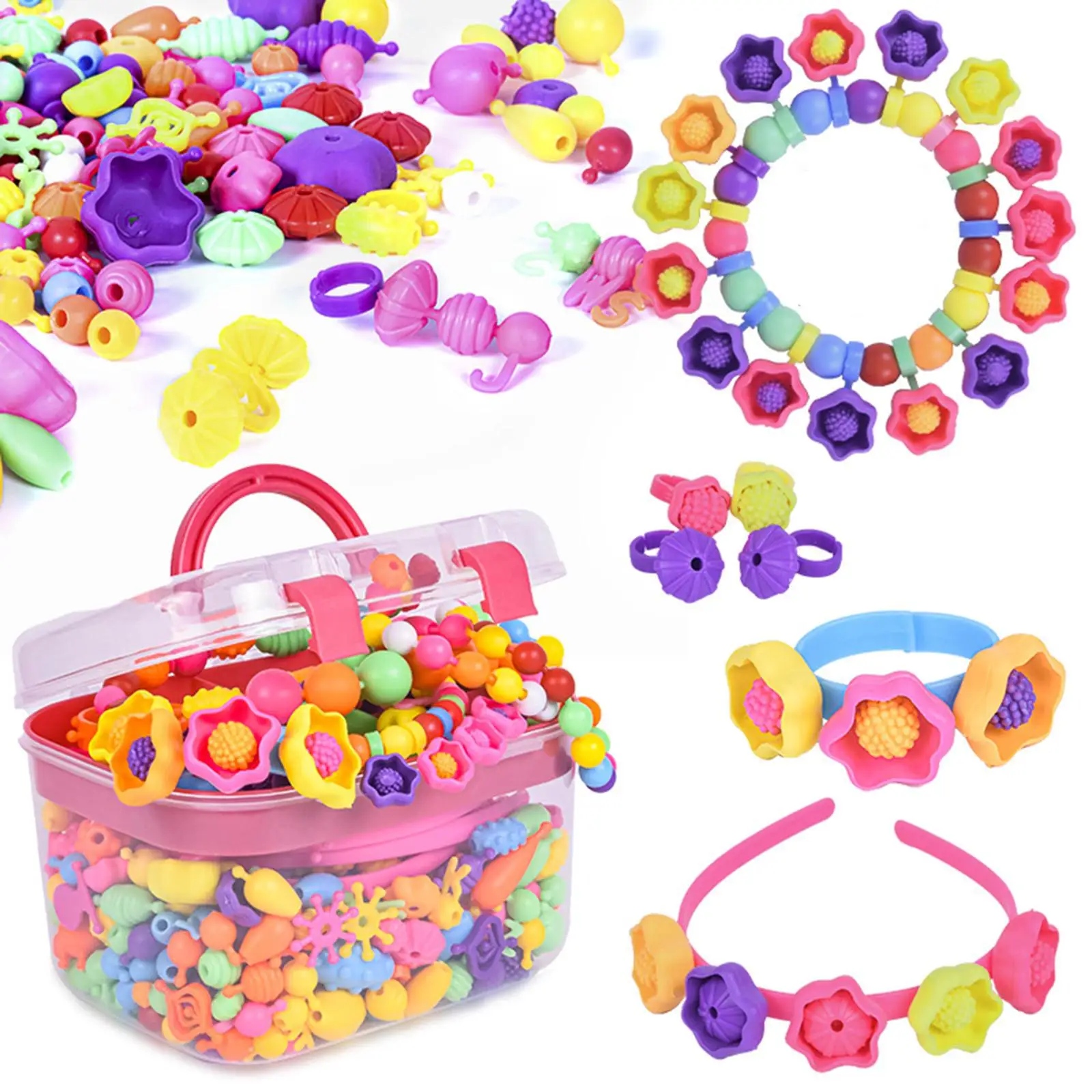 Beads Jewelry Making DIY Arts Jewelry Set Bead Kit Crafts Snap Together Beads Toys for Bracelet Necklace Hairband Girls Gift