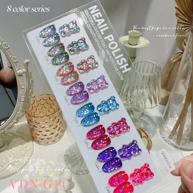 8 Colors/set  Glitter Chips Diamond Gel Nail Polish Sparkling Nail Art Gel Varnish with Reflective Effect UV Nail Gel Lacquer 4