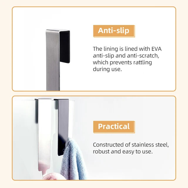 ห้องน้ําประตู Hook สแตนเลส S-Shape ผู้ถือแขวนประตูกระจกชั้นวางผ้าเช็ดตัวอุปกรณ์ห้องน้ํา 3