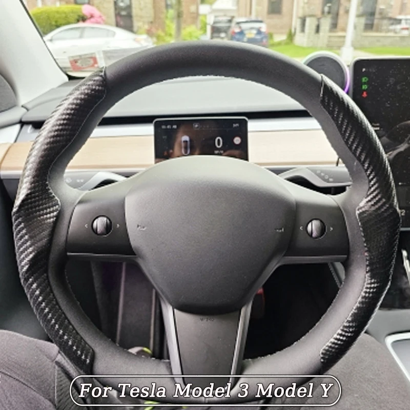 Customized Version Carbon Look Steering Wheel Cover for Tesla Model 3