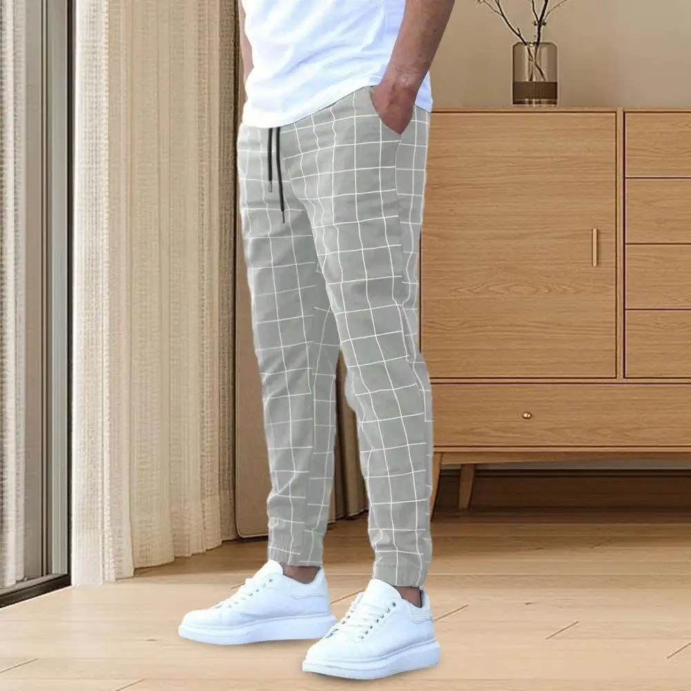 

Men's Pocket Sweatpants Straight Pant Long Pants Elastic Waist Drawstring Slant Pockets Plaid Pencil Pants pantalones hombre