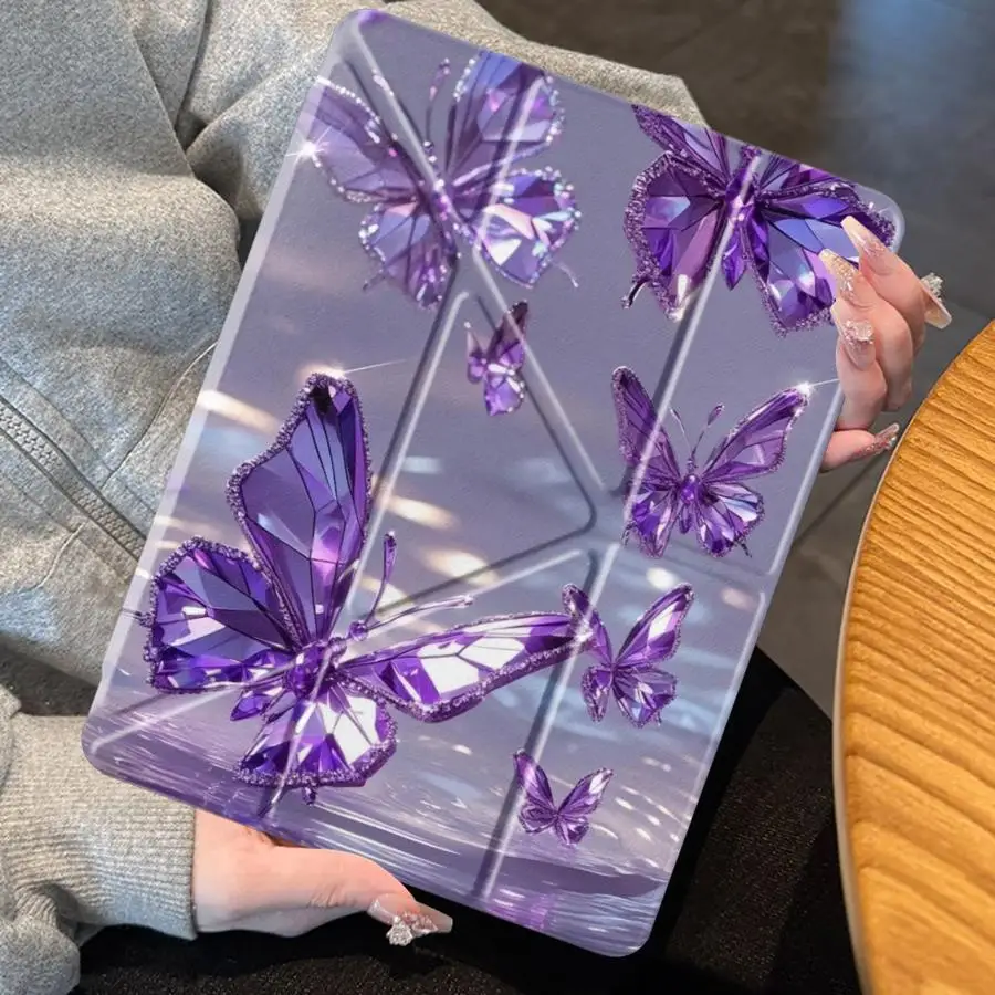 Purple Butterfly Tablet Case with Built-In Holder