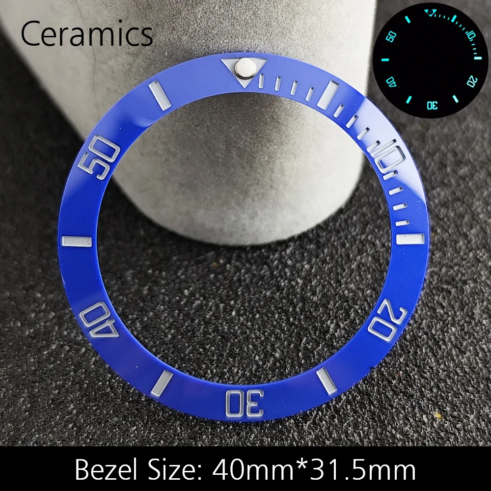 Blue Luminous Ceramic/Aluminum Watch Bezel Insert - Sloping 40mm