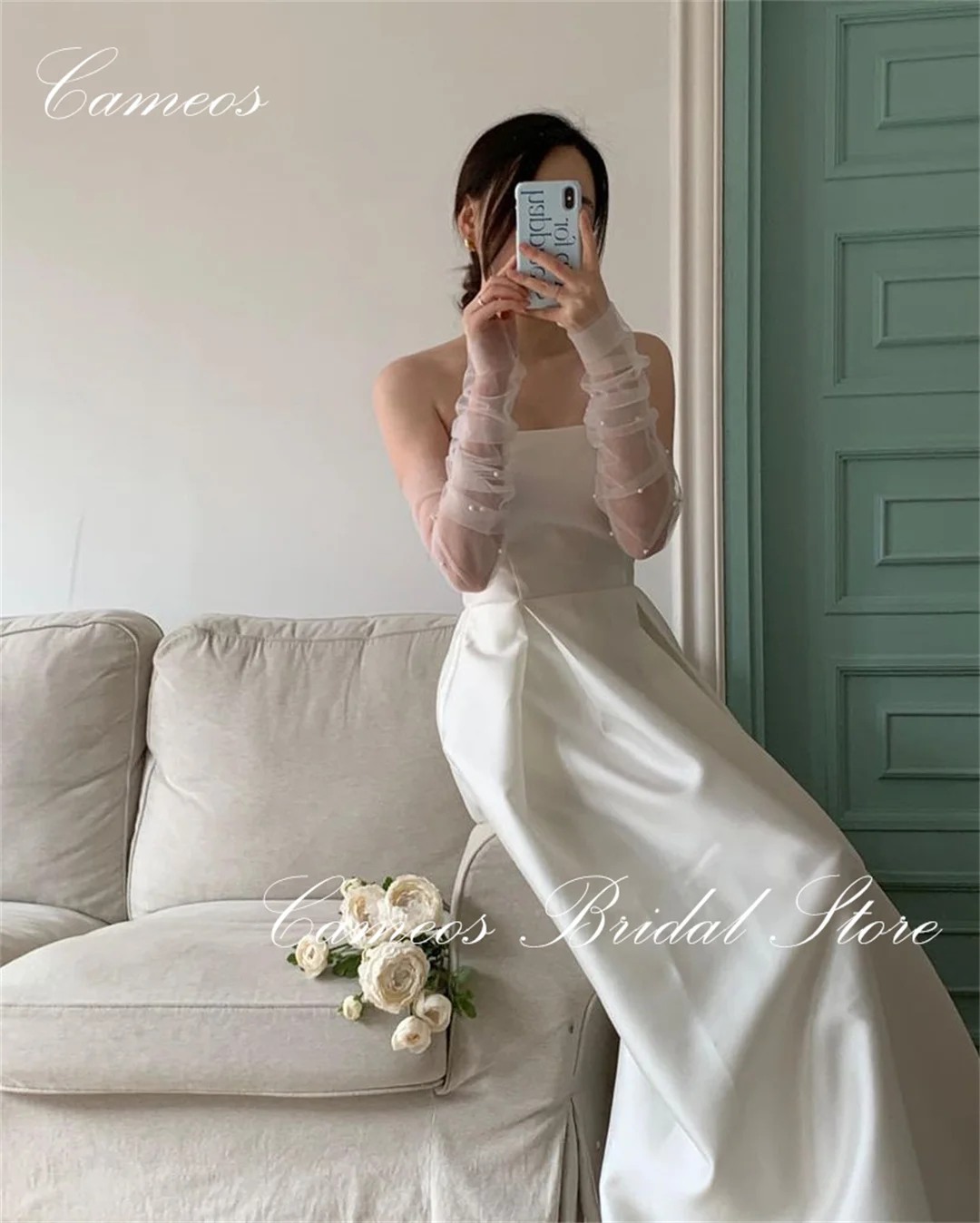 

Женское свадебное платье с длинным рукавом, без бретелек