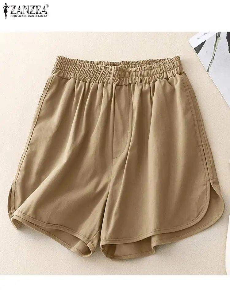 

2023 ZANZEA Woman Fashion Solid Shorts Summer Casual Streetwear Pants Vintage Trousers Femme Loose Knee Length Pantalon Palazzo