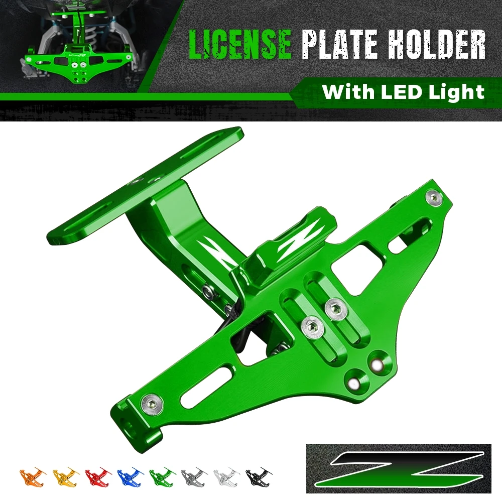 

For Kawasaki Z125 Z250 Z400 Z650 Z750 Z800 Z900 Z1000 SX Motorcycle License Plate Holder Adjustable With LED Turn Signal Lights