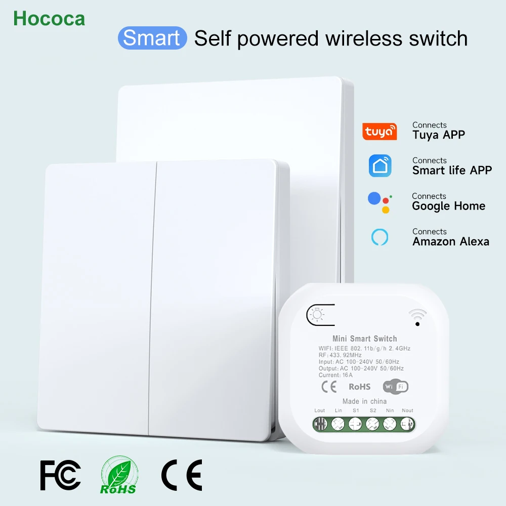 Rocketed Tuya สมาร์ทสวิตช์ไร้สายขับเคลื่อนด้วยตนเอง 1/2 GANG กันน้ําแผงพลังงานจลน์ APP รีโมทคอนโทรลสวิตช์ไฟ 1