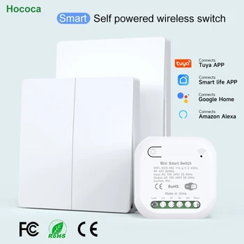 Rocketed Tuya สมาร์ทสวิตช์ไร้สายขับเคลื่อนด้วยตนเอง 1/2 GANG กันน้ําแผงพลังงานจลน์ APP รีโมทคอนโทรลสวิตช์ไฟ 1