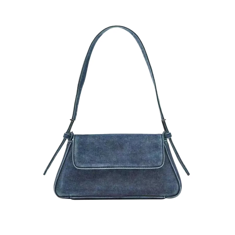 

Denim Crossbody Bag Fashionable Versatile French Stick Bag Commuting Single Shoulder Underarm Bag Exquisite Commuting Square Bag