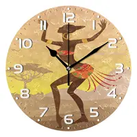 Piękny czarny afrykańska kobieta cichy, ścienny zegar okrągły cichy wiszący zegarek zegar na biurko zasilanie bateryjne nowoczesne dekoracje do domu 3