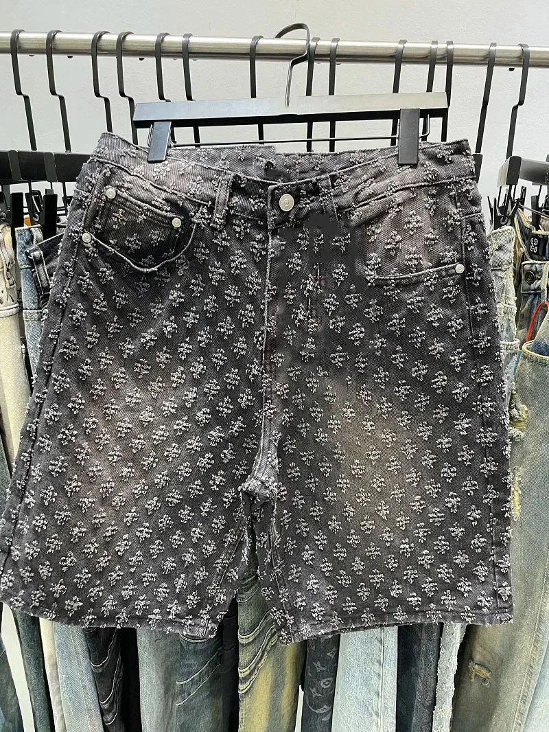 Fashion Casual Summer Men Denim Shorts Smart Straight Leg Loosen High Street Niche Design Tide Shorts