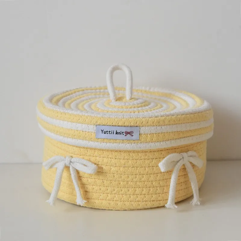 Cotton Tead Woven Storage Basket Cute Cartoon Design Covered Home Use Basket for Women Versatile Organizer for Various Items
