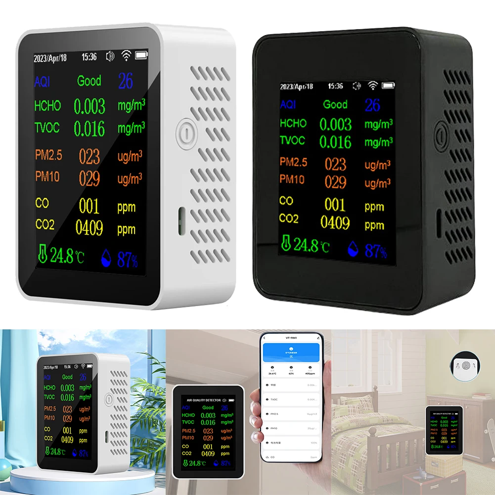 繫 б   CO2 , ð  ¥ ǥ,  PM2.5 PM10 CO CO2 TVOC HCHO AQI ׽, 12 in 1