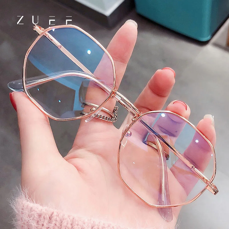

ZUEE Women's Retro Anti-Blue Light Reduction Glasses Frame with Degree Metal Octagonal Myopia Lens Myopia Glasses 0 to -6.0