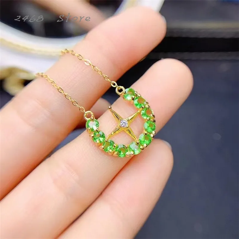 

New Fashion 925 Silver Seiko Inlaid Natural Tsavorite Pendant, Vintage Elegance, Everyday Accessory