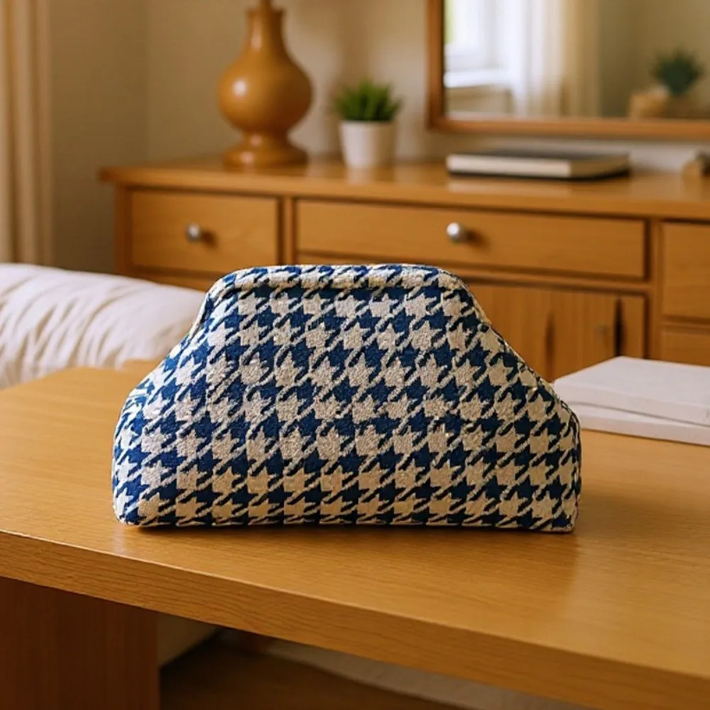 Neue hochwertige, multifunktionale gestrickte Hahnentritt-Make-up-Tasche für Damen, große Kapazität, wasserdichte Reise-Make-up-Aufbewahrung, Clutch-Ba