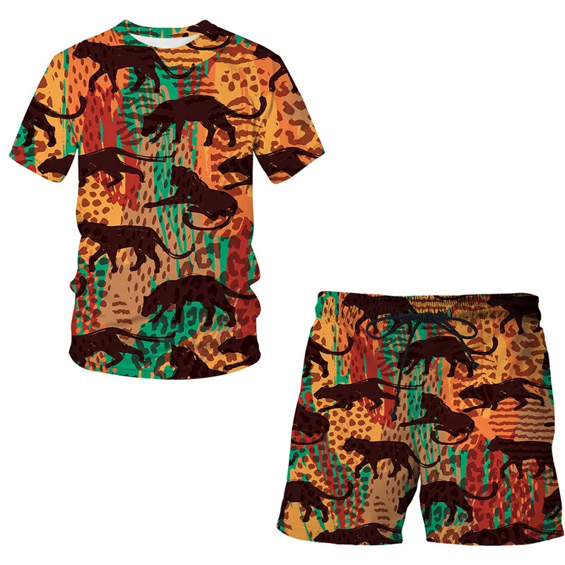 

Casual Sets Fashion 2 Pieces Suit 3D Printing Short Sleeve T-shirt Shorts Sets Sportswear Tracksuit 2021 Summer Sportsuit
