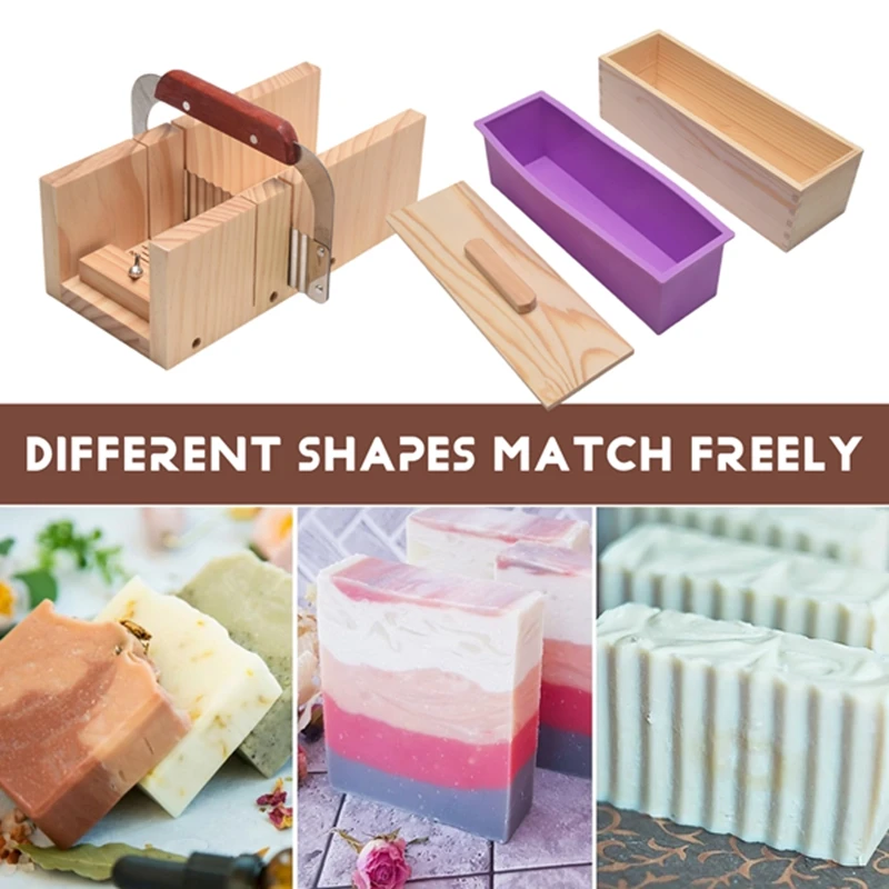 New 9PCS Silicone Soap Molds Kit,Rectangular Wooden Silicone Soap Mold Cutter Slicerhandmade DIY For Cake Making