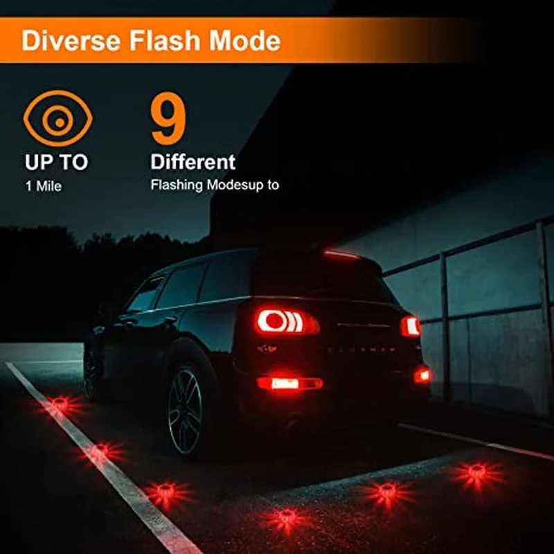 3 Pack Rechargeable LED Road Flares Emergency Lights Roadside Safety Beacon Disc Flashing Warning for Car Truck emergency light car strobe light