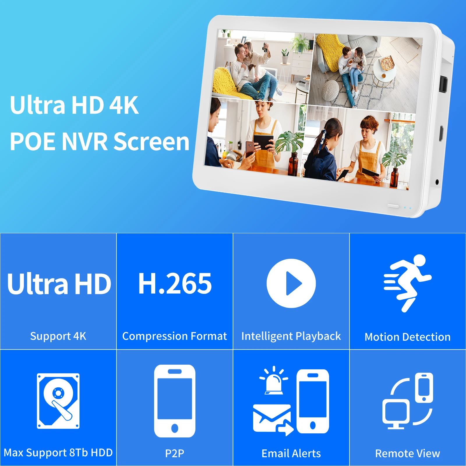 Gadinan Ʈ HD POE NVR XMeye  ڴ,  ν  ý, IP ī޶, P2P, H.265, 4K, 12 ġ ȭ, 8MP4CH, 8CH