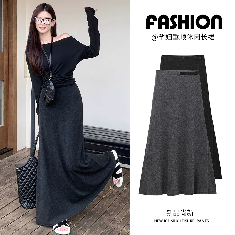 Spring Maternity Belly Skirts Adjustable Waist Long Loose Pregnancy Fishtail Skirt Floor-length Pregnant Woman Trumpet