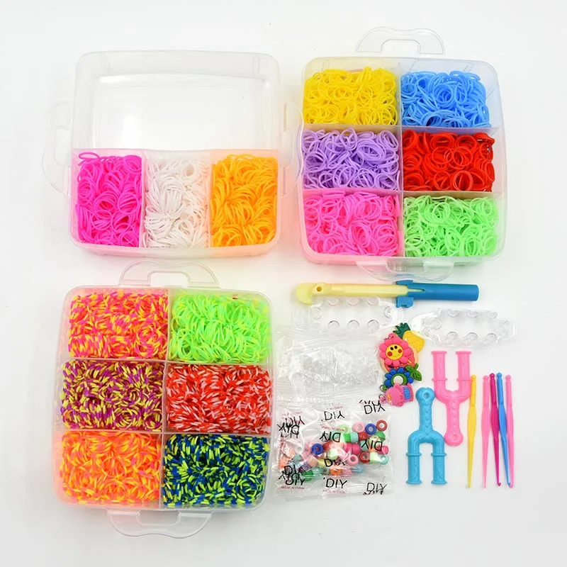 DIY Rubber Band Loom Bracelet Gift Box Loom Band Weaver Kit Loom Band Kit Loom Band Weaver Rubber Band Bracelet Kit Jewellery Making Kit Friendship Bracelet Making Kit Three-layer Weaving Machines Knitting Toys Crafts for Kids 4500pcs 15 Colors