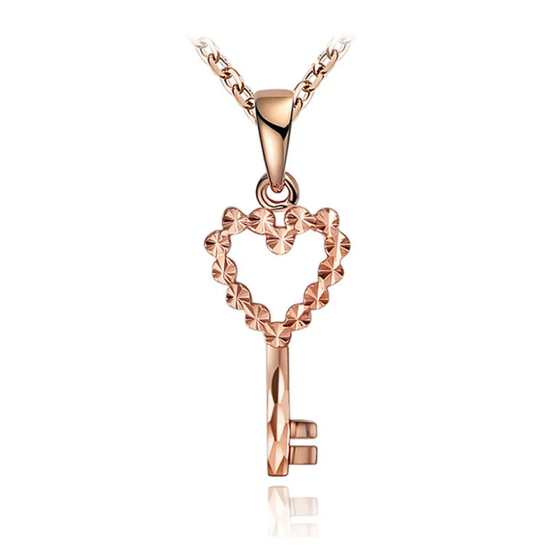 

Glitzy Women Key 18K Solid Gold Charm Pendant Fancy Carved 18 Carat AU750 Real True Genuine Gold Necklace for Female