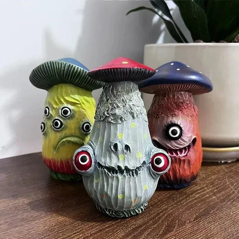 Creative New Halloween Skull Mushroom Sculpture Monster Resin Crafts Funny Home Garden Decorations Office Desktop Miniatures