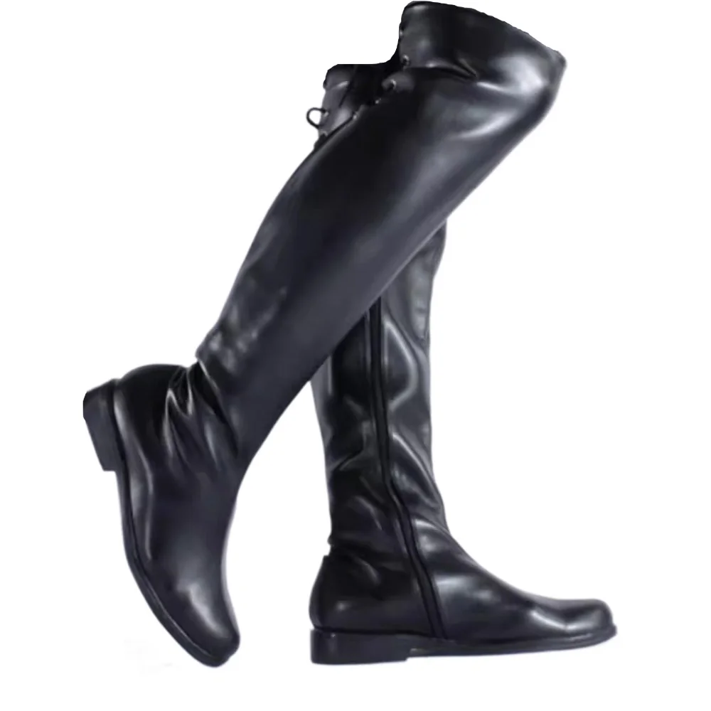Bottes D'équitation En Cuir Véritable Noir - Hauteur Genou - Taille 6.5 à 14 - Neuf Avec étiquettes