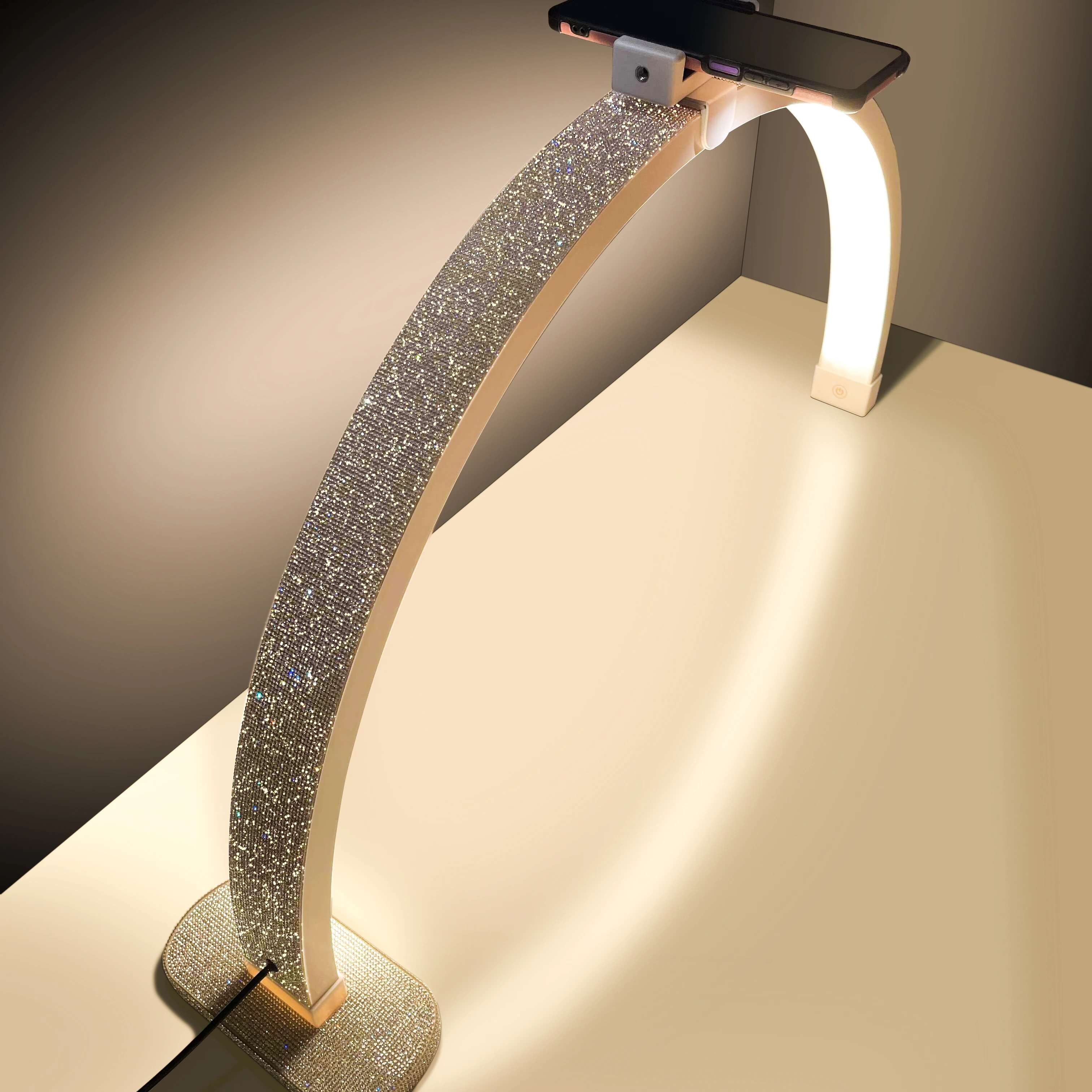 

High Quality 30 Inch Diamond Lash Light Half Moon Light Ring Lamp with Phone Holder for Photographic Lighting Nail Beauty
