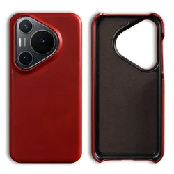 Handmade Genuine Leather Vintage Aesthetic Phone Cover for Huawei P60 (Ruby red11)
