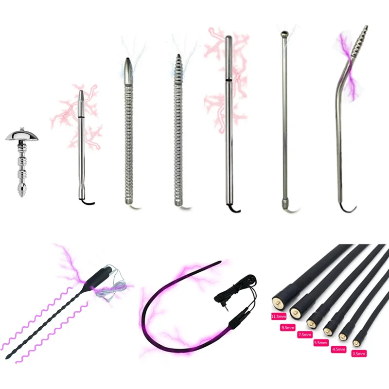 Male Electric Shock Stainless Steel Urethral Catheter Penis Plug Silicone Urethral Plug Penis Dilator Electrio Massager Sex Toy
