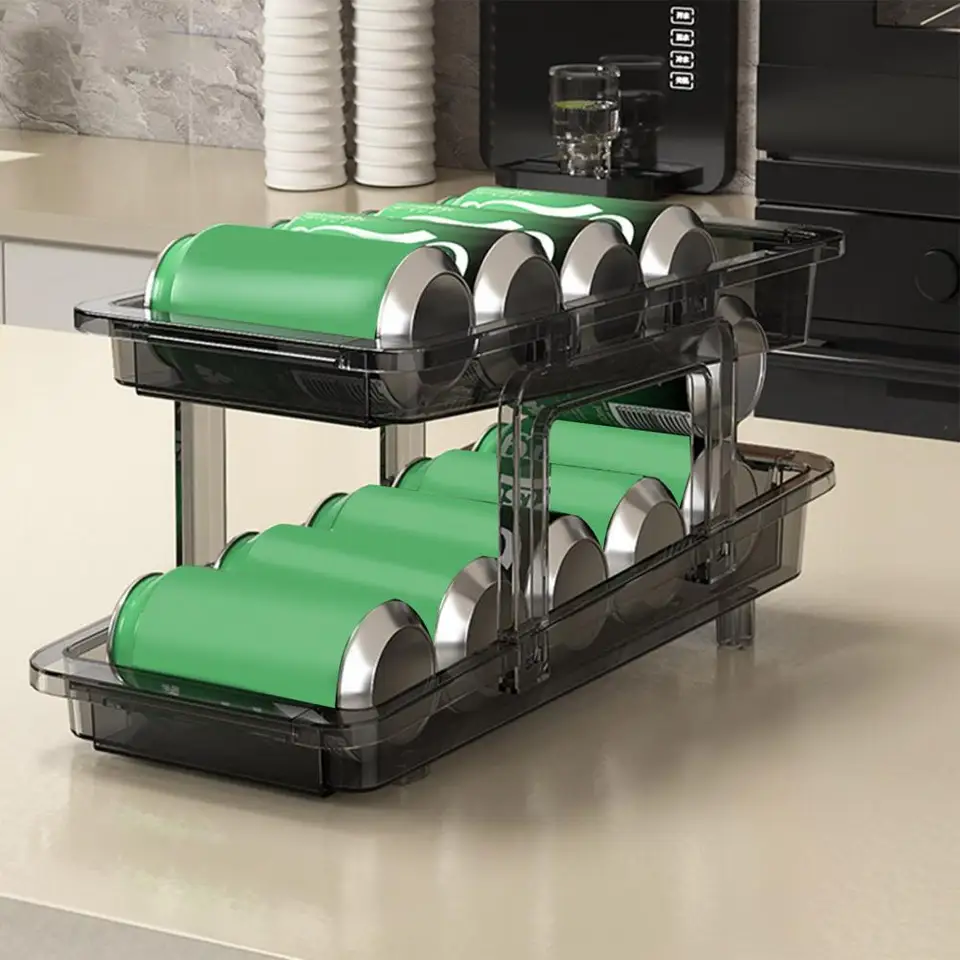 Transparent Two Tier Refrigerator Soda Can Organizer