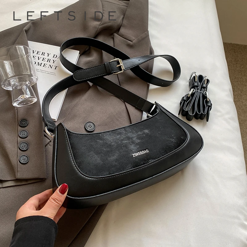 

LEFTSIDE Pu Leather Saddle Bags for Women 2024 Fashion Female Small Crossbody Bag Female Underarm Shoulder Bag Handbags