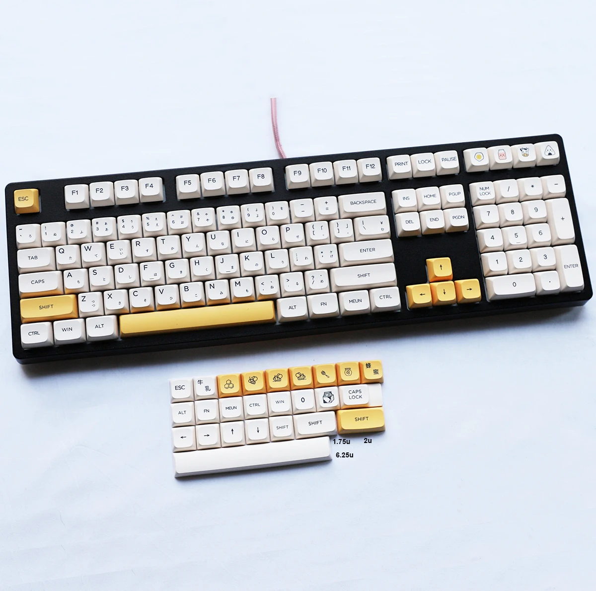 XDA Keycaps Milk and Bee PBT for Cherry MX Switches Fit 61 63 64 67 68 84  87 96 104 108 GH60 GK61S FC980M Mechanical Keyboards