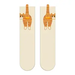 Whimsical Cartoon Cat Socks: Breathable Cotton Crew Socks - As shown (A)