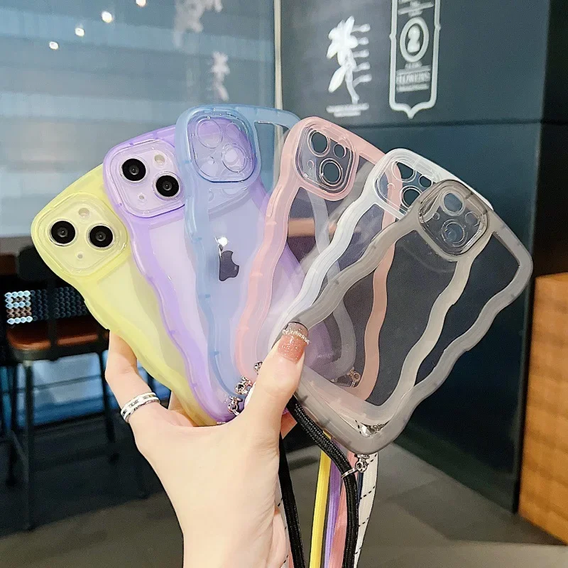 Wave Edge Translucent With Lanyard Phone Case For IPhone 17 16 15 14 Pro Max 13 12 11 Xr Xs 7 8 Plus SE2/SE3 TPU Soft Back Cover — view 6