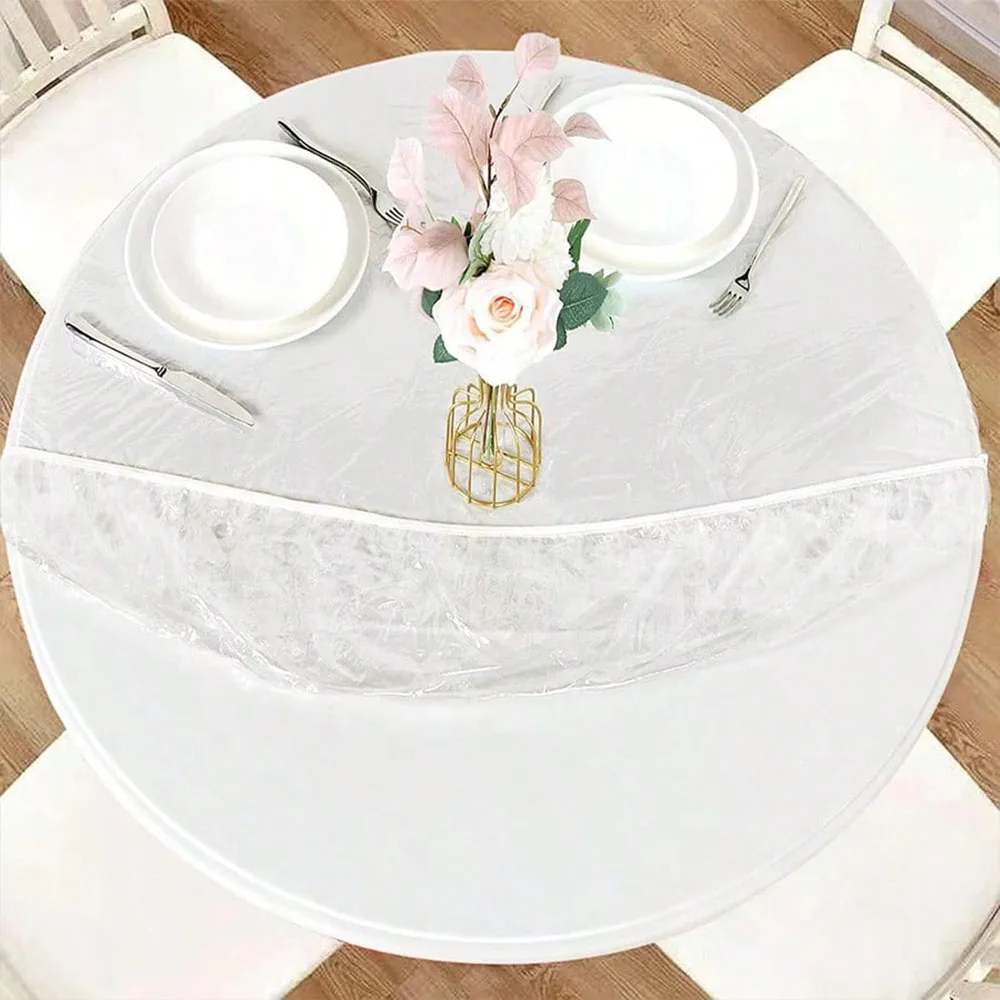 Round Clear Table Cover Protector, Fitted Round Tablecloth with Elastic Edge, Waterproof Vinyl Plastic Table Cloth 2