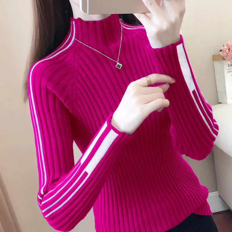 Hanaoops Pull Femme Col Roulé Doux Et Léger – Sweat Manches Longues Basique Rayé Automne/Hiver