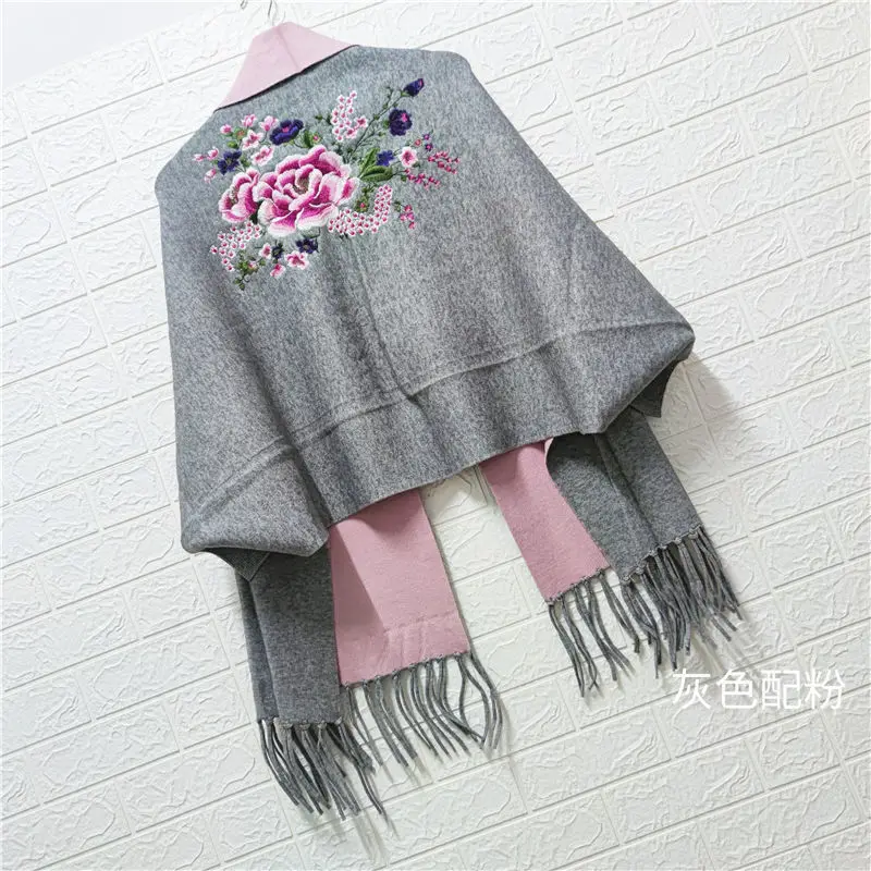 

Autumn and winter double-sided sleeved imitation cashmere scarf shawl women tassel cloak cape ethnic style cheongsam poncho