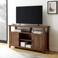 Walker Edison Kent Modern Rustic Grooved Door Tall Stand for TVs up to 65 Inches, 58 Inch, Dark Walnut 1