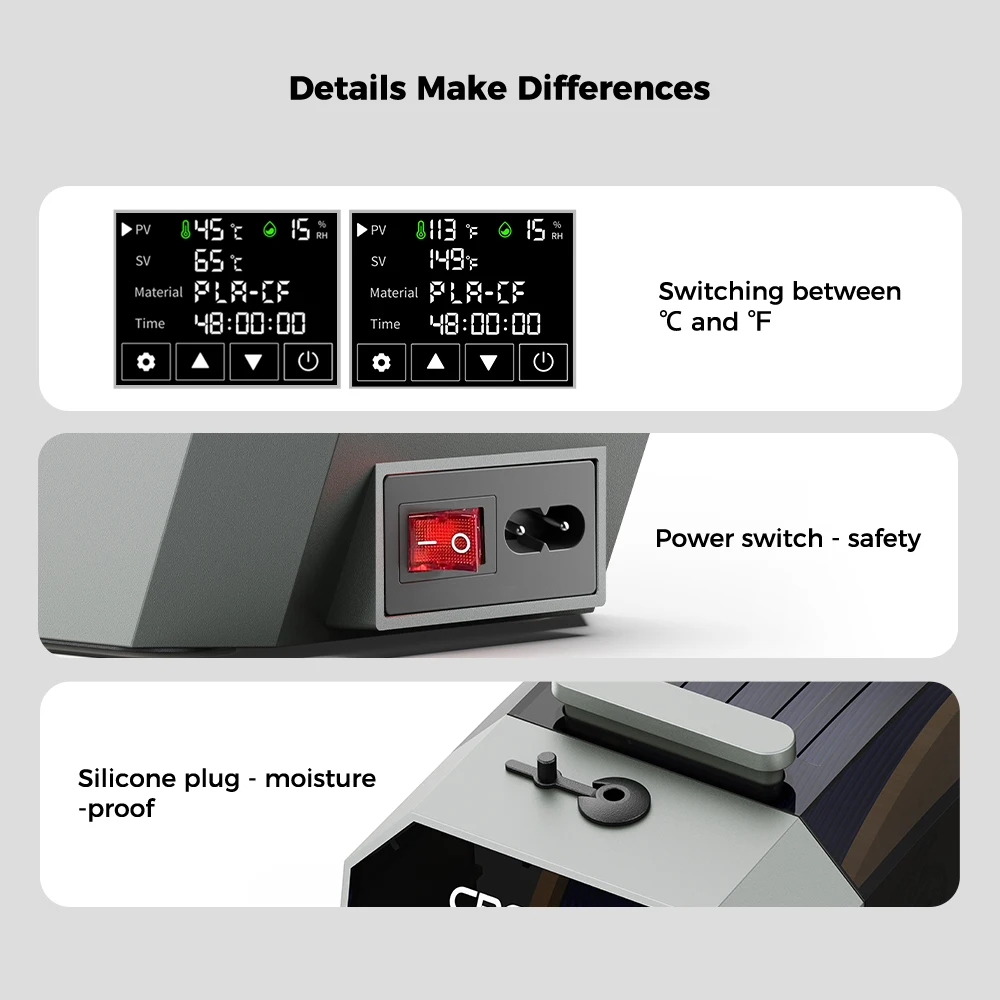 Creality 3D 스페이스 파이 필라멘트 건조기 상자, 필라멘트 조절식 탈수기, 1kg, 45 ℃-70 ℃ 건조 시간 설정, 0-48h 3D 프린터 부품