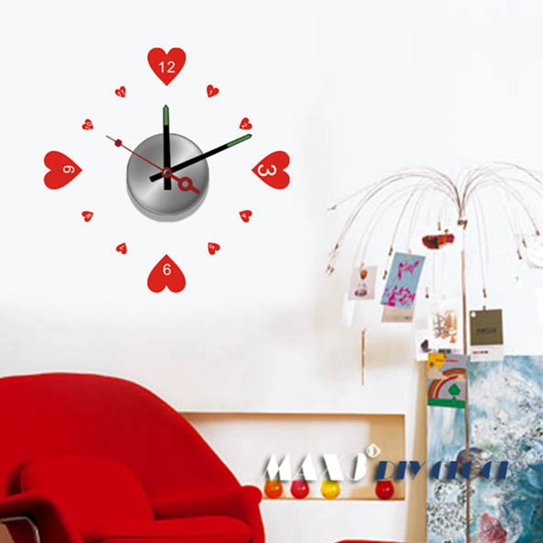 

1x Large DIY Home Decor Frameless Wall Clock Vinyl Sticker Heart Design Decal 10A029 Room Decors
