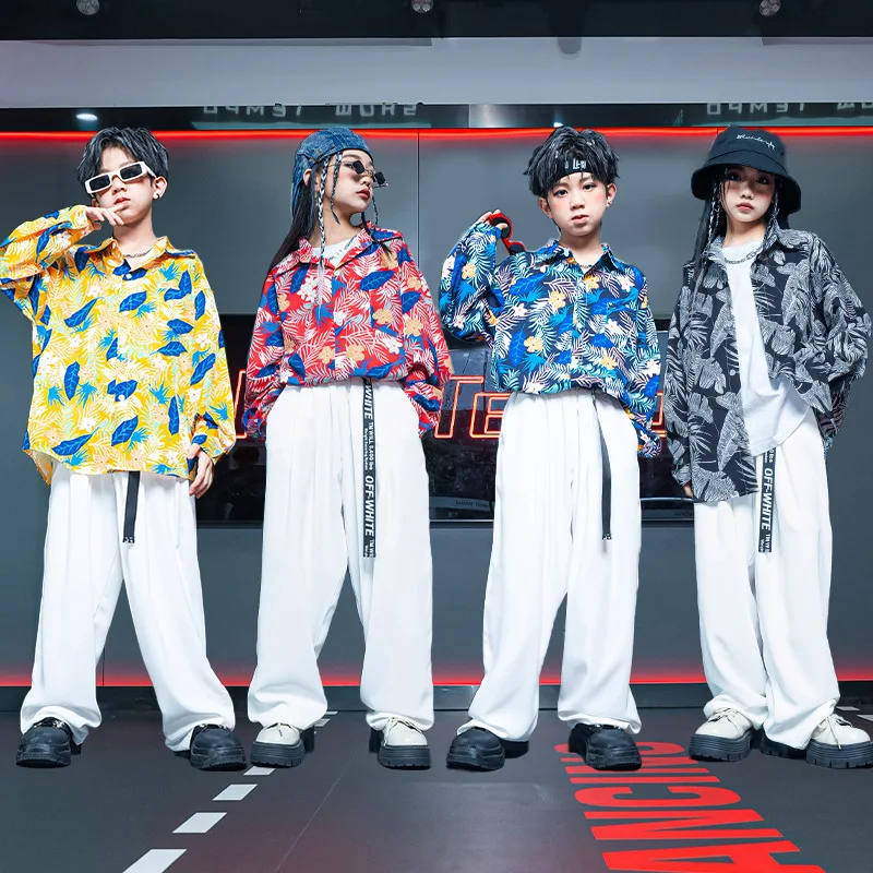 

Teenager Kids Performance Suits Hip Hop Printed Shirt Trousers Two Pieces School Boys Dance Costume 4-16 Years Girls Clothes Set