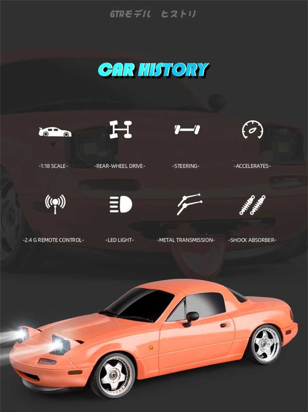 LDRC 1804 RTR 1/18 2.4G RWD RC Car Drift for Mazda MX-5 Gyro LED Light On-Road Full Proportional Alloy Body Shell Racing Vehicles Models Toys