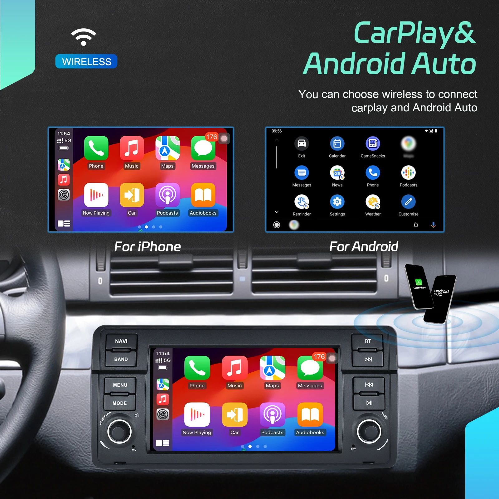 Radio para coche Podofo de 7 pulgadas con sistema Android para BMW 3 E46 1998-2005, sistema inteligente para coche, navegación GPS 2din, WiFi, CarPlay, Android Auto, BT, FM, reproductor multimedia para automóvil, sistema inteligente para coche, unidad principal 1