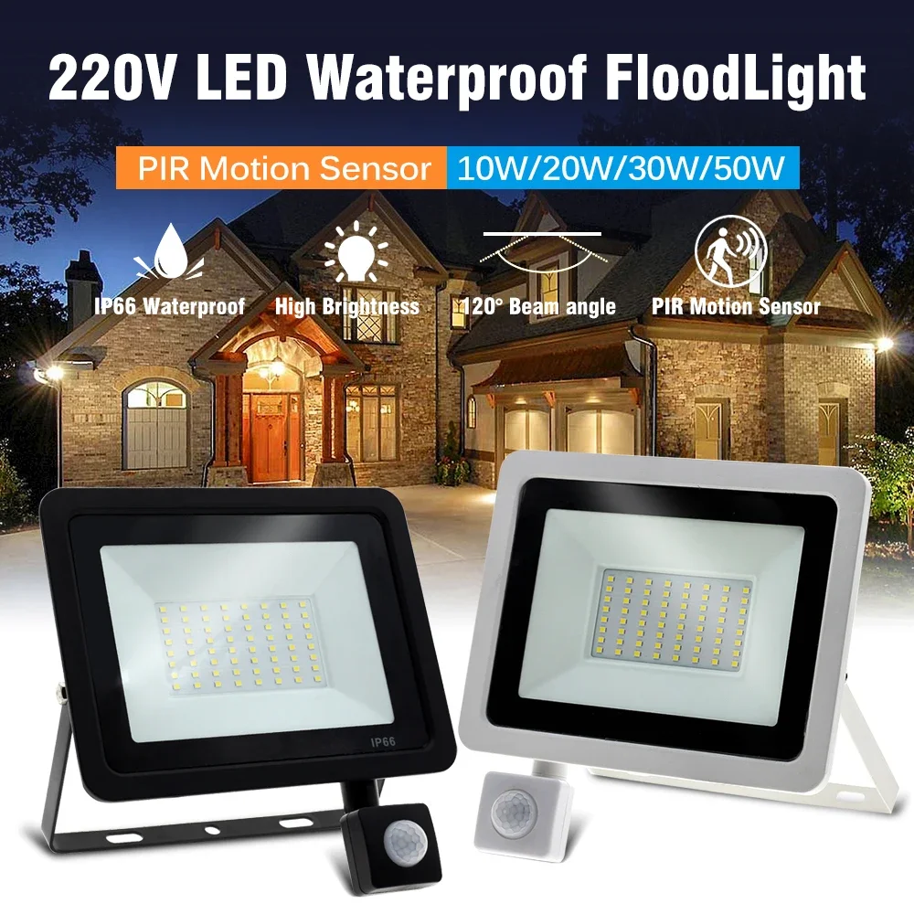 LED PIR Motion Sensor LED Flood Light AC220V 100W 50W 30W Outdoor IP66 Waterproof Projector Spotlight LED Exterior Street Light 4k cctv poe ip security camera 8mp outside street waterproof motion detection bullet video surveillance camera smartphone p2p