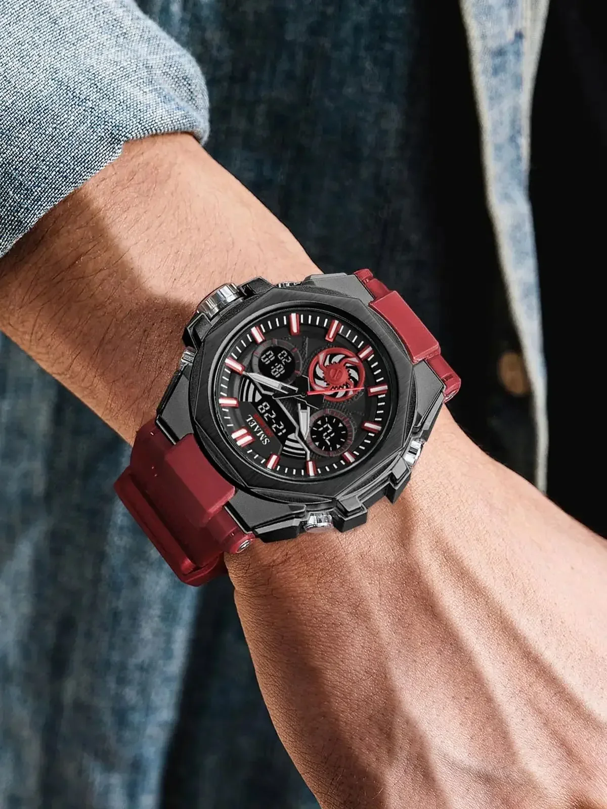SMAEL 8098 Watch for Men Brand Quartz Digtal Dual Time Waterproof Shock Resistant Back Light Alarm Fashion 4